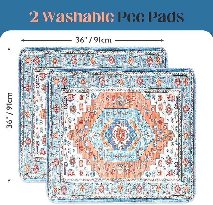 Washable Pee Pads for Dogs 2 Pack Reusable Puppy Training Pads 36"x36" Super Absorbent Waterproof Dog Training Pads, Non-Slip Potty Pads Whelping Pads Litter Mat Pet Supplies - Orange/Mix