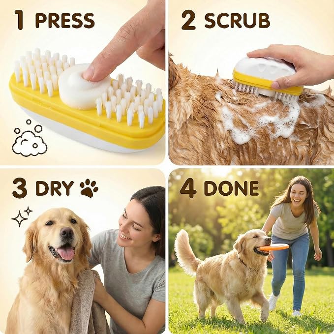 Waterless Dog Shampoo with Grooming Brush|No-Rinse Dry Shampoo&Conditioner with Aloe&Vitamin E|Freshens Fur,Removes Dirt&Eliminates Odor for Dogs and Cats|Also Cleans Pet Toys&Accessories