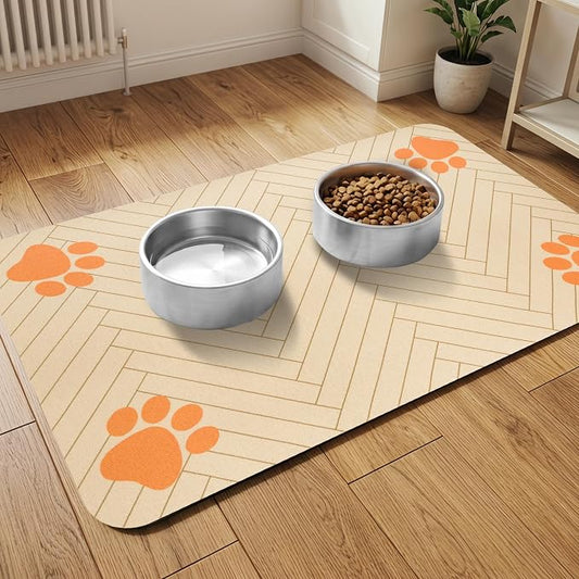 Pet Feeding Mat-Absorbent Dog Feeding Mat for Food and Water Bowl,No Stains Pet Placemat,Quick Drying Water Dispenser Mat for Dog and Cat,Easy to Clean Dog Accessories(L,Light Brown)