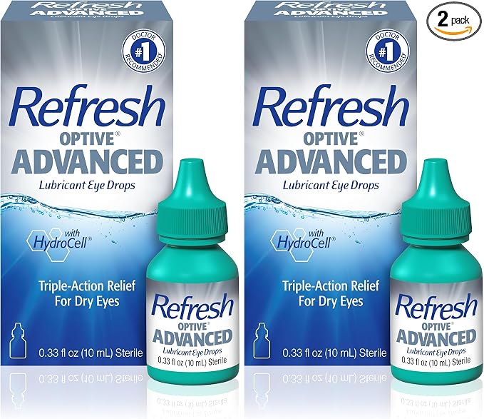 Refresh Optive Advanced Lubricant Eye Drops Artificial Tears,0.33 fl oz (10 mL),(Pack of 2)