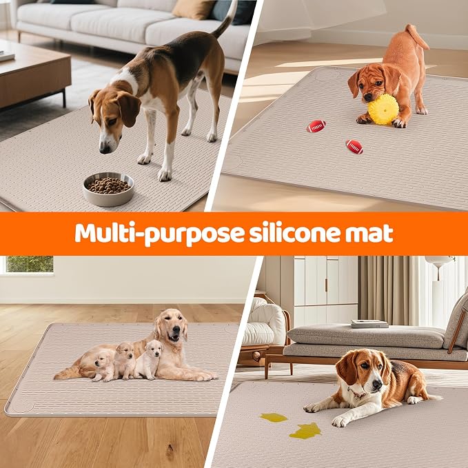 Pee Pads for Dogs, 57" x 40" Extra Large Reusable Silicone Mat, Washable Puppy Training Pads for Potty Training, Non-Slip, Leak-Proof, Indoor Floor Protection (Khaki)