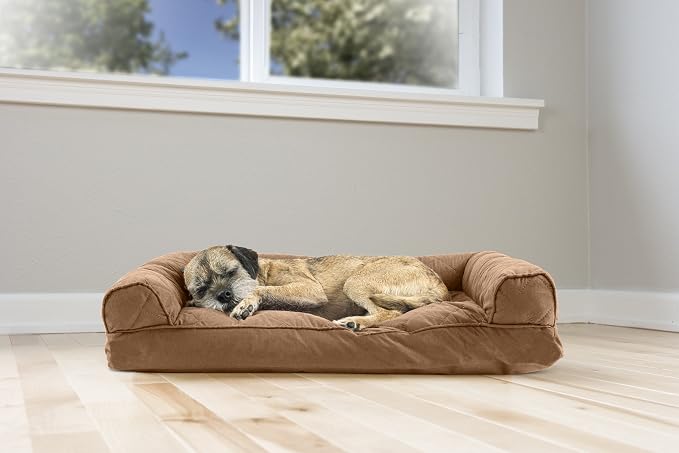 Furhaven Pillow Dog Bed for Medium/Small Dogs w/ Removable Bolsters & Washable Cover - Quilted Sofa - Toasted Brown, Medium