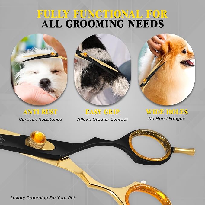 7.5 Inch Curved Grooming Scissors for Dogs and Cats – Professional Pet Grooming Shears for Face, Paws, Body and Tail – Sharp, Smooth, Ergonomic Curved Blades for Salon Groomers and Home Use