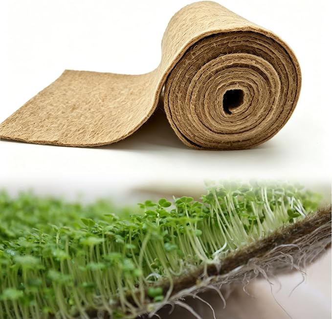 1 Roll 10" x 100" Microgreen Growing Trays Mat, Jute Fiber Grow Mats, Natural Fiber Grow Kit for Germination Tray, Perfect for Sprout Wheatgrass, Bean Sprouts, Hydroponic Seed Growing