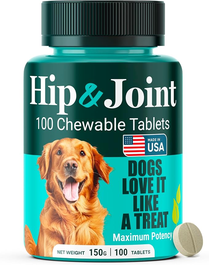 Hip & Joint Supplement for Dogs, 300mg Green-Lipped Mussel for Dog Arthritis Pain Relief, Glucosamine, MSM & Chondroitin, Zero Sugar, Large Medium Small Breeds, 100 Chewable Tablets