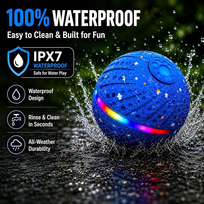 Smart Interactive Dog Ball Toy for Small Medium Large Dogs – Automatic Rolling & Bouncing Ball with RGB Lights, E-TPU Chew Resistant Dog Toy for Indoor Play & Boredom Relief