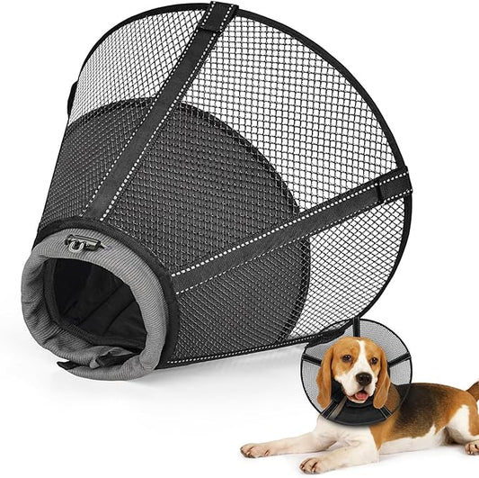Dog Cone Collar After Surgery to Stop Licking: Soft Grid Recovery Collar with Detachable Pad, Elizabeth Cone Alternative for Large Medium, Small Dogs, Normal Eating and Drinking,M,Jet Black