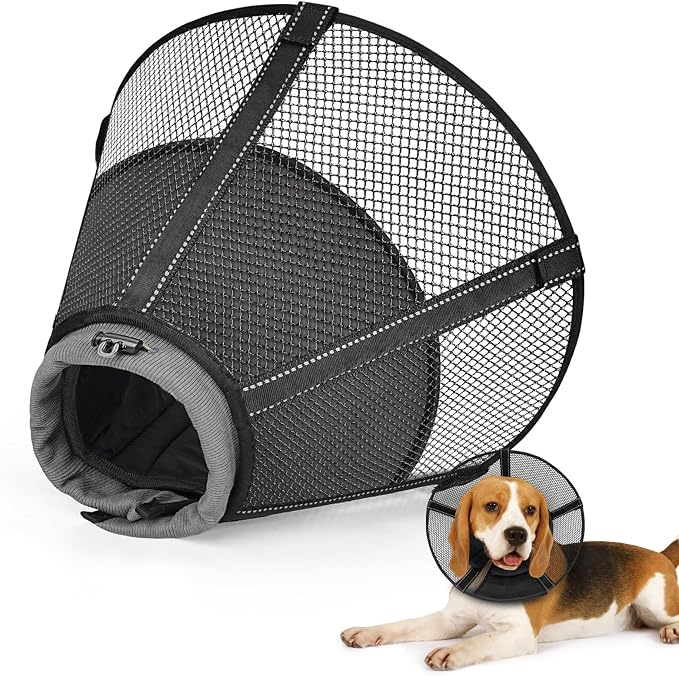 Dog Cone Collar After Surgery to Stop Licking: Soft Grid Recovery Collar with Detachable Pad, Elizabeth Cone Alternative for Large Medium, Small Dogs, Normal Eating and Drinking,XL,Jet Black