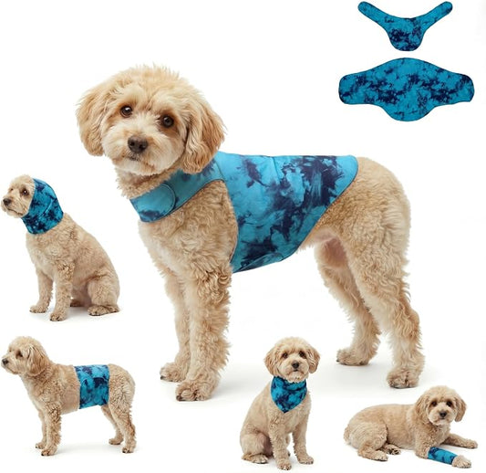 DAJIDALI® Dog & Cat Anxiety Vest & Spay Recovery Suit – Silent Adjustable Calming Wrap for Surgery & Thunderstorms – 2-Piece Cone & Recovery Onesie Alternative