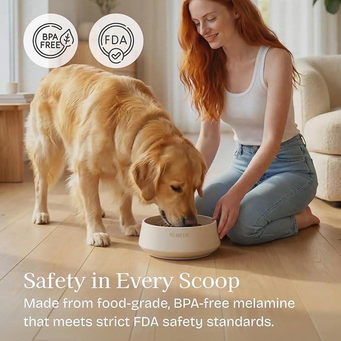 Fei & Eve Dog Bowl 48 Oz, Cloud White - Stain & Odor Resistant | Shatterproof | Non-Slip | Stable Design | for Small, Medium Breeds | Food and Water