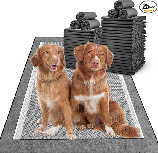 MIZOK 28x44in Carbon Pee Pads for Dogs Extra Long, Charcoal Odor Eliminating Dog Pads Heavy Absorbency for Up to 12 Cups Liquid with Quick Dry & Leak-Proof Disposable (25 Count)
