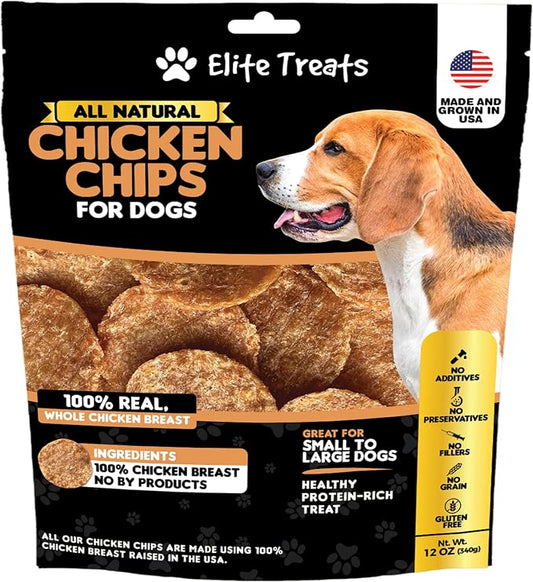 Chicken Chips 12 oz, Dehydrated Chicken Dog Treats, All Natural, Single Ingredient, USA Made, for Small to Large Dogs