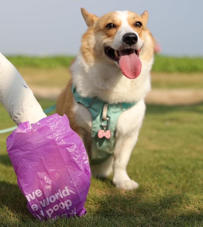 Deo Doo Dog Poop Bags with Handles 60 Rolls 720 Counts Big Sizes Leak Proof and Extra Thick Waste Bags Refill Rolls for Walking Small Medium Large Dogs Cats Litter With 2 Dispensers Lavender Scented