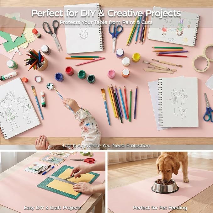Extra Large Silicone Mat for Countertop & Table with Gift Tube Packaging, Thickened Non-Slip Heat Resistant Table Protector, Cuttable Waterproof Kitchen Prep & Kids Craft Mat