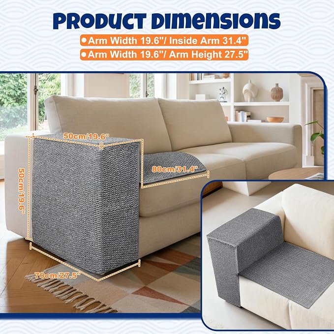 Cat Scratcher Couch Protector - Couch Corner & Armrest Protectors for Cats, Furniture Sofa Protector from Cat Claws Scratch