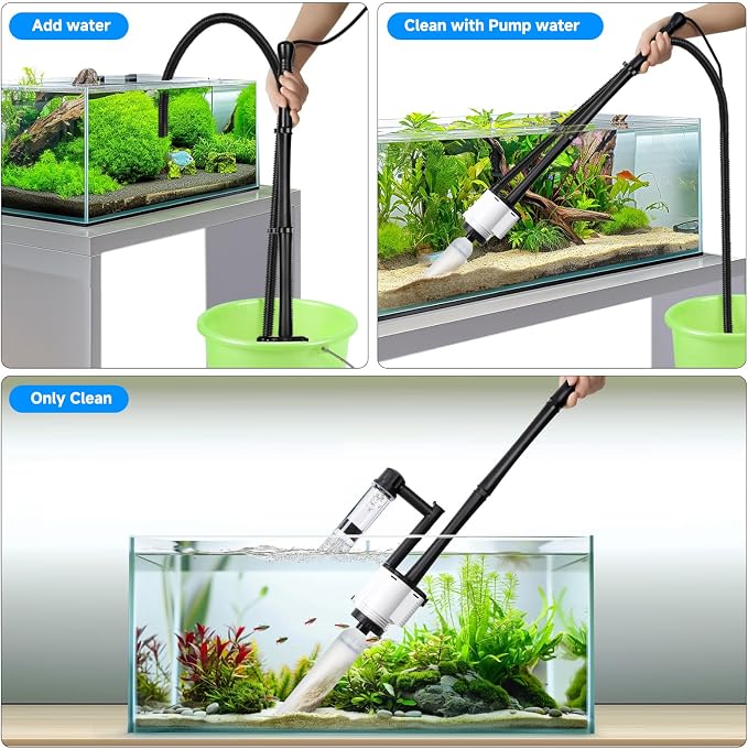 AQQA Electric Aquarium Gravel Cleaner, 8-in-1 Fish Tank Vacuum, Water Changer Sand Washer Algae Brush Turtle Shower Filter, Automatic Cleaning Kit for Freshwater Saltwater, 30W/480GPH