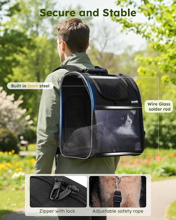 Pecute Pet Carrier Backpack, Dog Carrier Backpack, Expandable with Breathable Mesh for Small Dogs Cats Puppies, Pet Backpack Bag for Hiking Travel Camping Outdoor Hold Pets Up to 18 Lbs