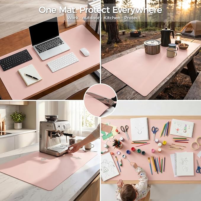 Extra Large Silicone Mat for Countertop & Table with Gift Tube Packaging, Thickened Non-Slip Heat Resistant Table Protector, Cuttable Waterproof Kitchen Prep & Kids Craft Mat