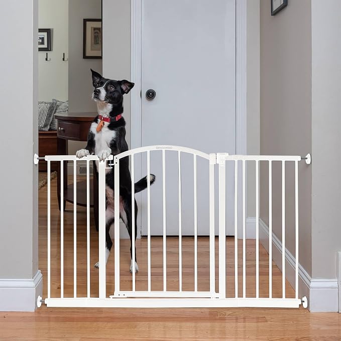 Ingenuity Deluxe Metal Extra Tall Walk Through Arch Dog Gate with Hardware Mounted and Wide Openings for Stairways and Doorways, White