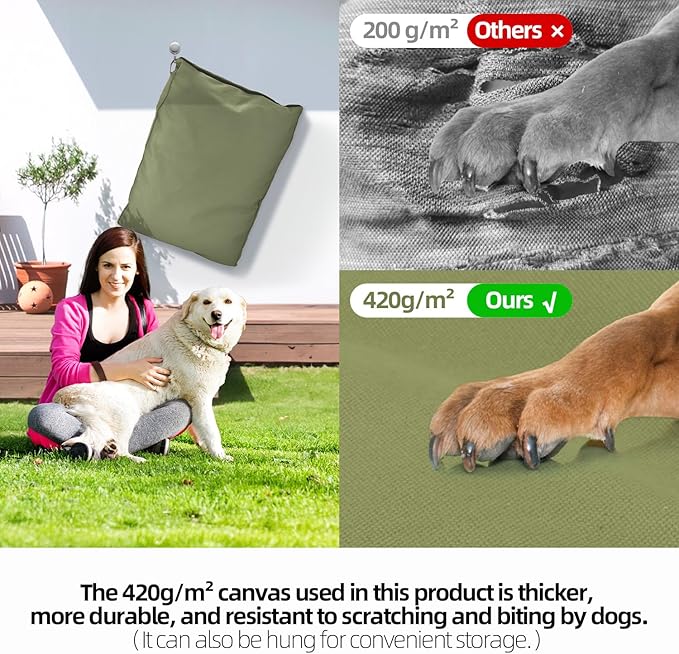 Sytopia 42 Inch Durable Indestructible Dog Bed for Extra Large Dogs, Outdoor Canvas Chew Proof Pet Crate Mat with Waterproof Washable Removable Cover, Indoor Patio Pet Pad for Crate, Green