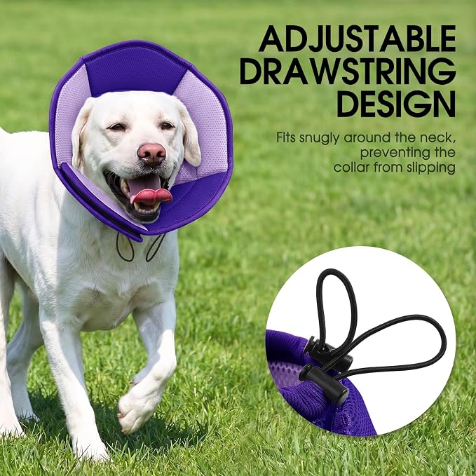 Dog Cones for Large Dogs, Soft Pet Cone Stop Licking After Surgery, Adjustable Pet E-Collar Alternative for Wound Healing, Purple X-Large