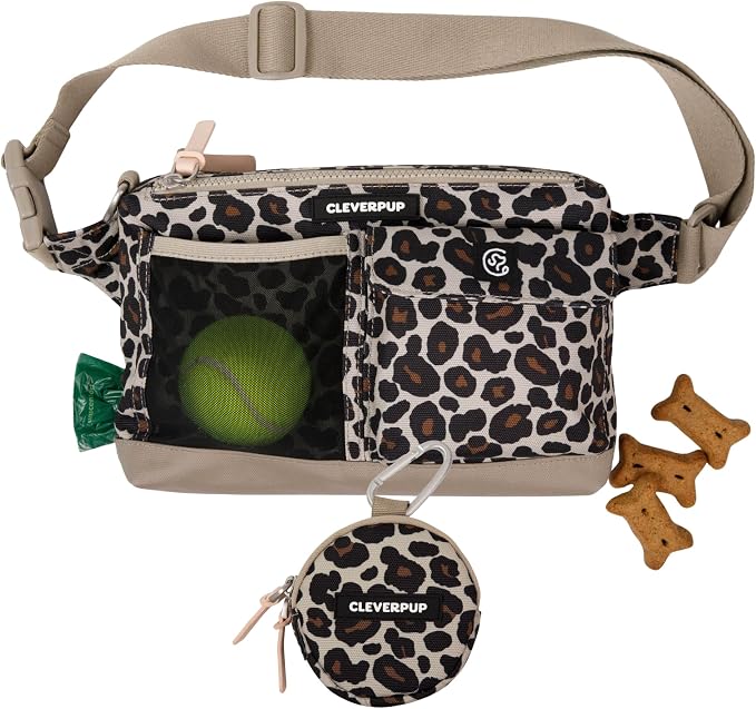 Cleverpup Training Sling & Snackpack Double Insulated Treat Pouch in Leopard