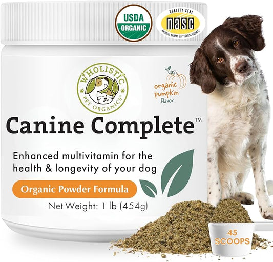 Wholistic Pet Organics Canine Complete - Dog Multivitamin Powder - 1 Lb - Daily Dog Vitamins and Supplements for Homemade Food - Immune System, Skin, Coat & Overall Health - All Breeds - 45 Scoops