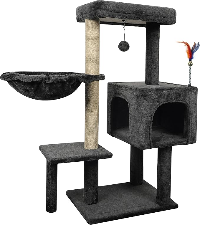 AIWIKIDE Cat Tree Has Scratching Toy with A Ball Activity Centre Cat Tower Furniture Jute-Covered Scratching Posts,Darkgrey