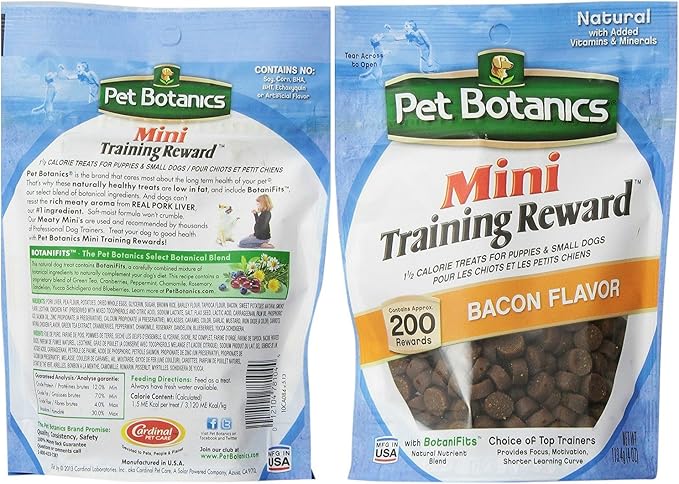 Pet Botanics Mini Training Rewards for Dogs 3 Flavor Variety Bundle: (1) Bacon, (1) Chicken and (1) Beef, 4 Oz Ea (200 Count per Bag, 3 Bags Total)