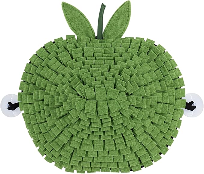 Apple Shaped Dog Snuffle Mat, 22" x 18" Large Interactive Sniff Mat for Slow Feeding & Foraging, Cute Green Enrichment Puzzle Toy for All Dogs Cats, Washable Nosework Training Pad to Relieve Boredom