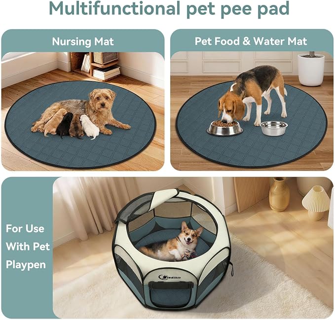 Siedihit Washable Reusable Pet Pee Pads, Absorbent Non-Slip Training Mat for Dog Cat Rabbit Puppy Kitten, Whelping Playpen Crate Bed Cage Home Indoor Outdoor (Large - 2pack, Round)