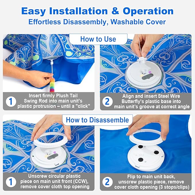 Interactive Hide and Seek Cat Toy with Blue Cover + 3 Plush Tail Wand Replacements