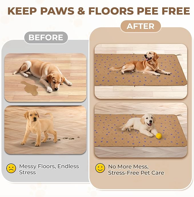 Fostanfly Washable Pee Pads for Dogs, 2 Pack 36''x72'' Ultra-Absorbent and Leak-Proof Non-Slip Reusable Potty Training Pads for Dogs, Puppy, Potty, Whelping of Add 8 Lanyards, Brown
