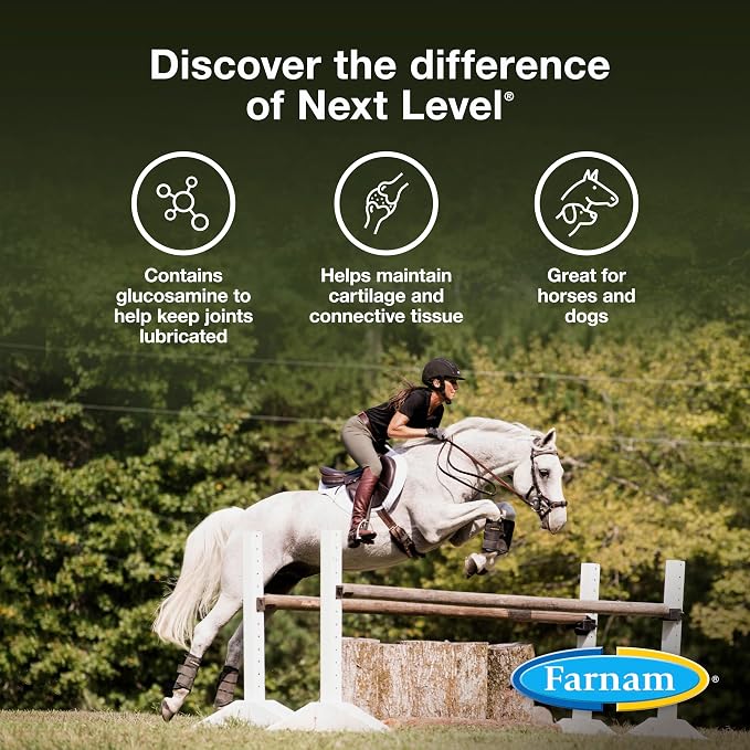 Farnam Next Level Joint Fluid Supplement for horses and dogs, Helps maintain connective tissue to ease joint stiffness due to daily activity, 16 ounces, 16 day supply