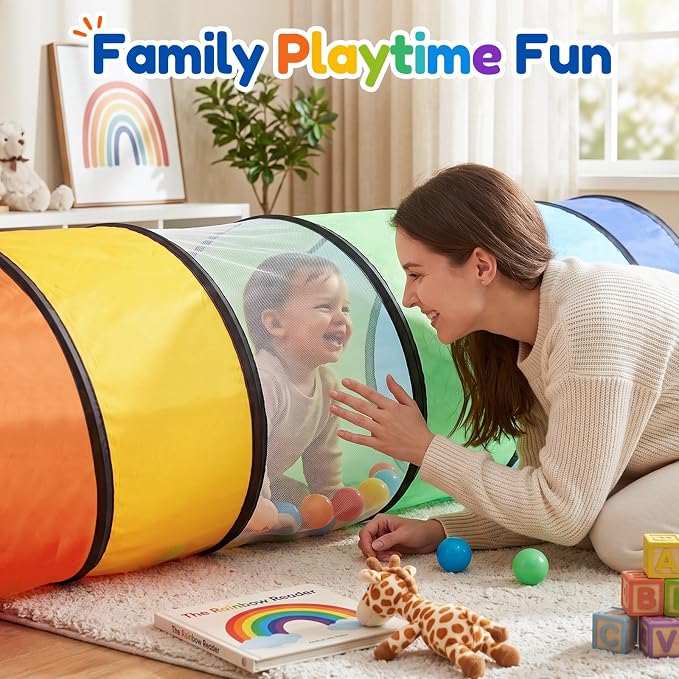 Kids Play Tunnel Tent for Toddlers, Colorful Pop Up Crawl Tunnel Toy for Baby or Pet with Breathable Mesh, Collapsible Gift for Boy and Girl Play Tunnel Indoor and Outdoor Game