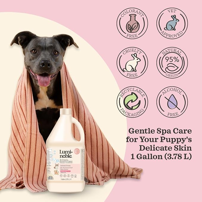 2in1 Hypoallergenic Dog Shampoo & Conditioner, Tearless Dog Wash for Puppies with Oatmeal & Collagen Formula, Itchy Skin Relief, White Musk Scent, Moisturizing & Skin Sensitive Friendly, 1 Gallon