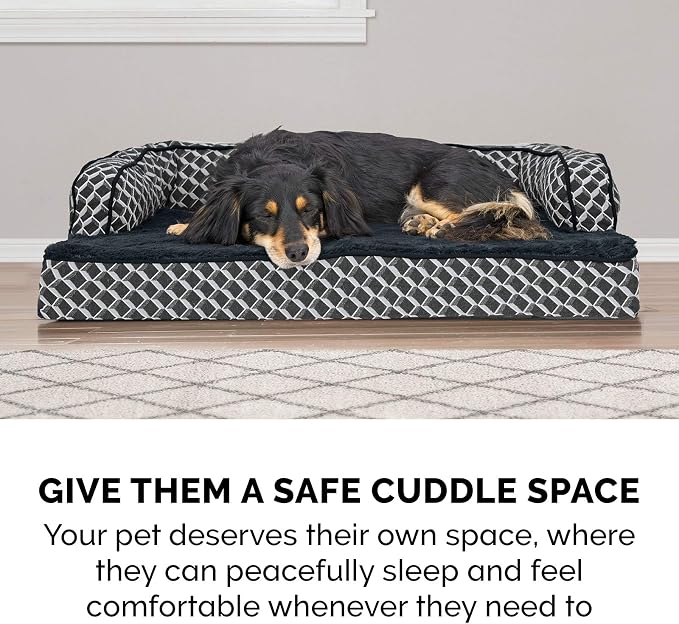 Furhaven Orthopedic Dog Bed for Large Dogs w/ Removable Bolsters & Washable Cover, For Dogs Up to 125 lbs - Plush & Woven Decor Comfy Couch Sofa - Diamond Gray, Jumbo Plus/XXL