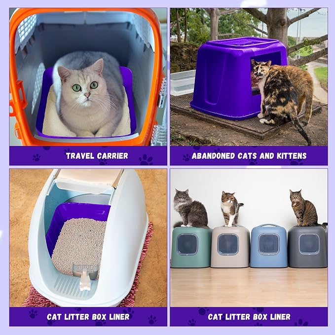 Bokon 25 Count Disposable Litter Box for Cat, Large Disposable Litter Tray for Travel Home Durable Portable Plastic Kitty Litters Boxes Leak-Resistant Easy-Grip Rim, 15.7 x 11.8 x 3 Inches(Purple)