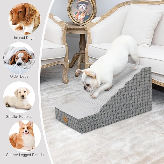 Pets Ramp for High Beds, Small Dogs & Senior Cats - Non-Slip Texture & Machine Washable Cover - Supportive Foam for Joint Comfort, Easy Climb for Couch, Sofa, Furniture (Gery)