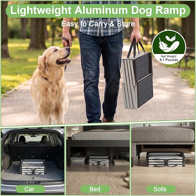 Dog Stairs for Car - Folding Dog Ramp 17" Wide, Portable & Lightweight Dog Steps with Non-Slip Surface & Aluminum Frame, Pet Stairs Supports up to 250 lbs, 4 Steps