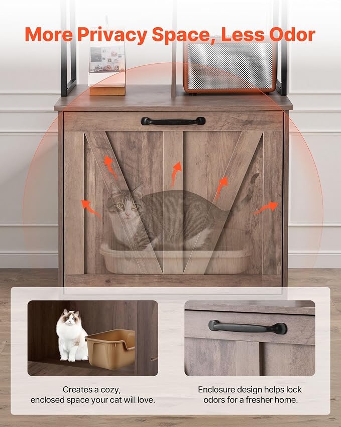 VEVOR Cat Litter Box Enclosure Furniture, 23.6 in Hidden Litter Box Cabinet with Storage Shelves, Modern Style, Waterproof Washroom Side Table Cat House, Fit Most of Litterbox, for Living Room