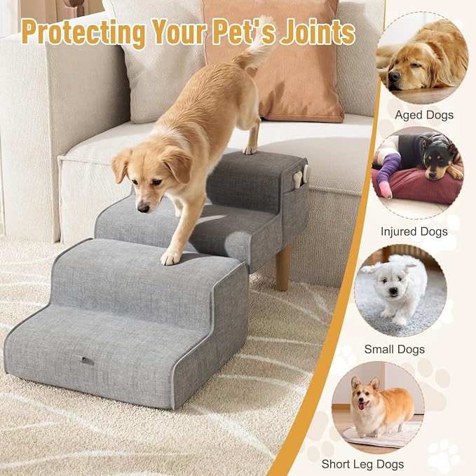 PakaLife Foldable 2-in-1 Dog Ramp Ottoman, Solid Wood Dog Steps for Bed & Couch, Washable Cover, 135lb Capacity, for Small, Senior Dogs & Old Cats to Get on Bed(Only for Small Dogs)