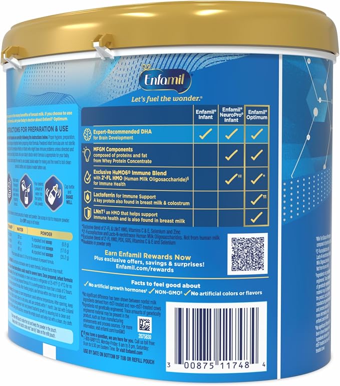 Enfamil Optimum (Enspire),Our Closest Formula to Breast Milk,Immune-Supporting Lactoferrin and Brain-Supporting DHA Baby Formula,Powder 20.5 Oz Tub,(Pack of 2)