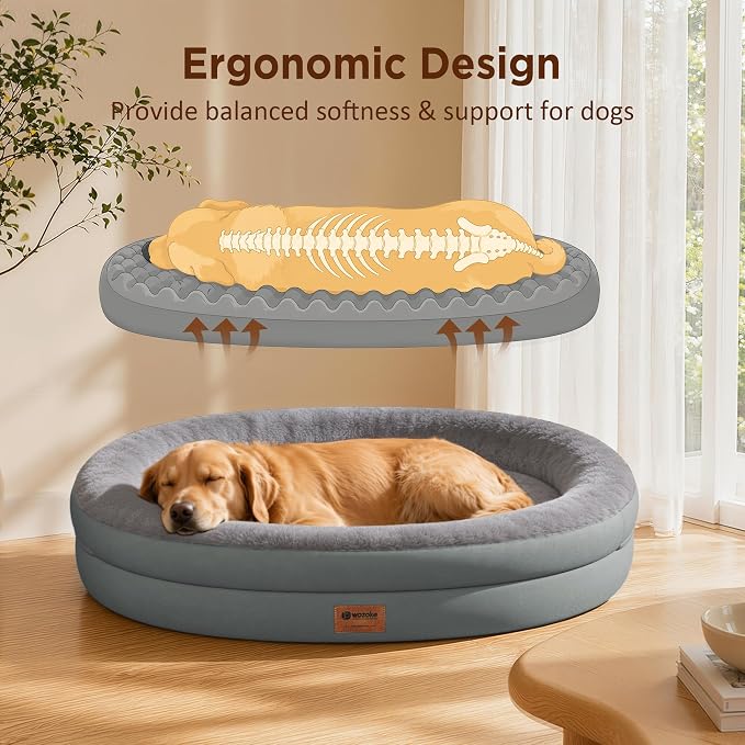 Orthopedic Dog Bed for Extra Large Dogs, XL Waterproof Dog Bed with Bolsters, Supportive Egg Crate Foam Pet Couch Bed with Removable Washable Cover & Non-Slip Bottom, Grey