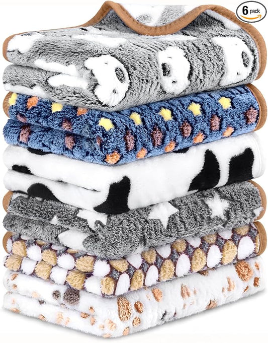 Eilyliafe 6 Pcs Guinea Pig Bedding Cage Liners Small Animal Flannel Blankets Sleep Mat Absorbent Reusable Pet Pee Bedding Pad Cover for Hamster Ferret Chinchilla Rabbit Hedgehog (16 x 24 Inch, Multi)