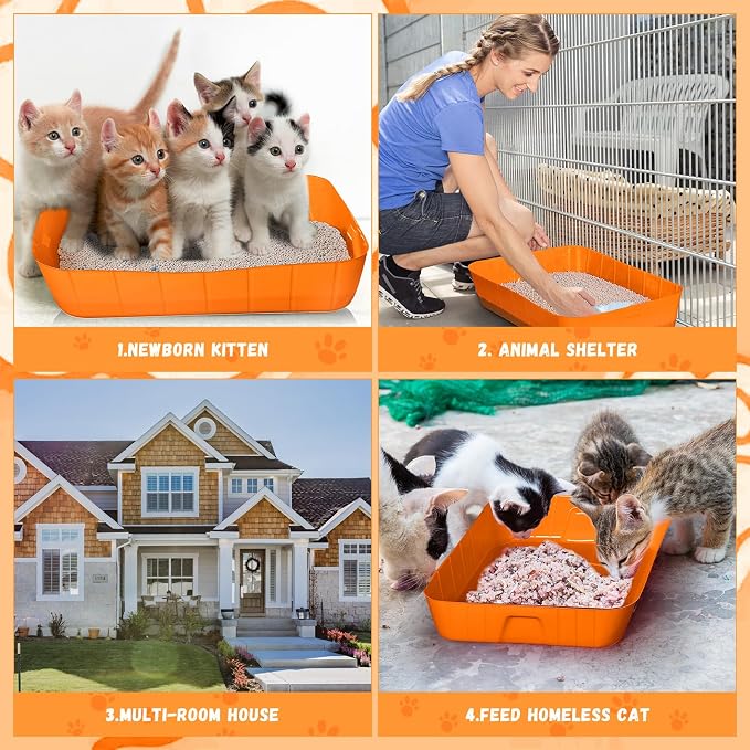 Bokon 25 Count Disposable Litter Box for Cat, Large Disposable Litter Tray for Travel Home Durable Portable Plastic Kitty Litters Boxes Leak-Resistant Easy-Grip Rim, 15.7 x 11.8 x 3 Inches(Orange)