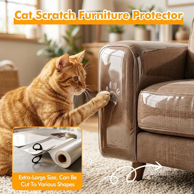 200"x16" Cat Scratch Furniture Protector, Transparent Couch Protector from Cat Claws, Self-Adhesive Anti Scratch Furniture Protector for Sofa Arms & Corners, Pet Proof Guards