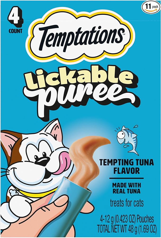 Temptations Creamy Puree Squeezable Lickable Cat Treats, Wet Cat Treats with Tuna, 0.42 oz. Tubes, 4 Count, Pack of 11 (44 Total)