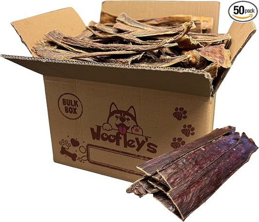 Woofley's - 10-12 Inch Esophagus Jerky (50 Count) - Gullet Sticks for Dogs - Safe Jerky Dog Chews -Easily Digestible Bully Sticks