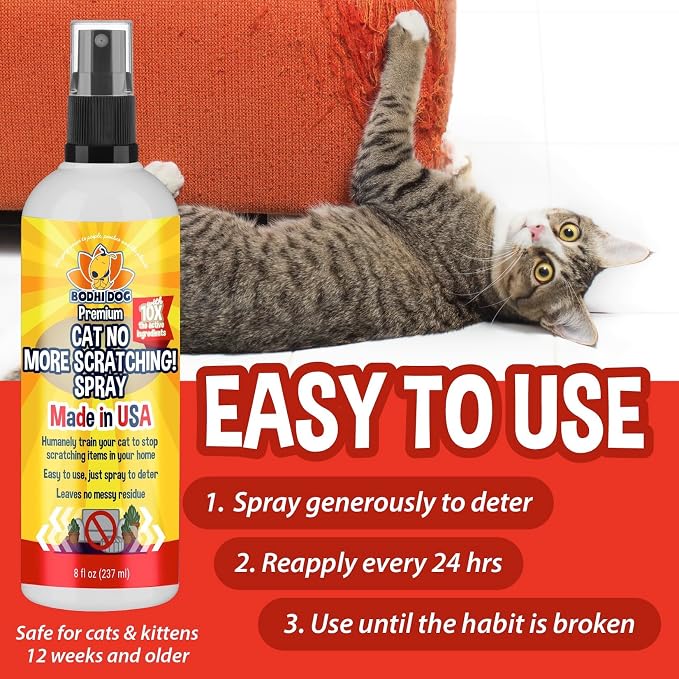 Bodhi Cat No More Scratching! Cat Deterrent Spray, Indoor & Outdoor Repellent w/Essential Oils - Safe & Effective Formula - Prevents Scratches on Furniture, Protects Surfaces - Made in USA (8 Fl Oz)